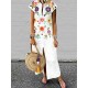 Women Bohemian Floral Print V-neck Short Sleeve Split Hem Dress