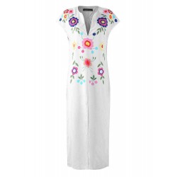 Women Bohemian Floral Print V-neck Short Sleeve Split Hem Dress