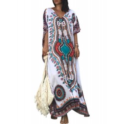 Women Bohemian Printed Batwing Sleeve Loose Dress