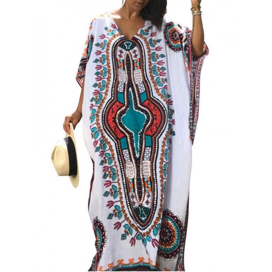 Women Bohemian Printed Batwing Sleeve Loose Dress