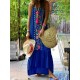 Women Bohemian Printed Straps Ruffles Hem Holiday Maxi Dress