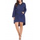 Women Brief Work Style Long Sleeves Irregular Hem Dress with Button