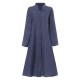 Women Button Turn-down Collar Long Sleeve Casual Dress