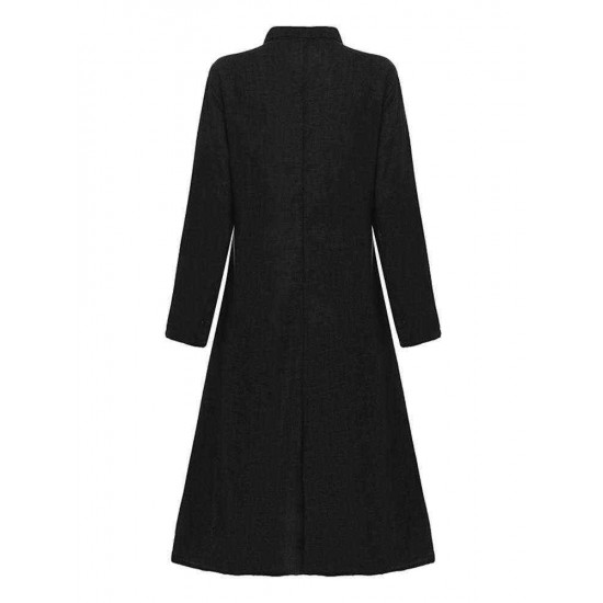 Women Button Turn-down Collar Long Sleeve Casual Dress