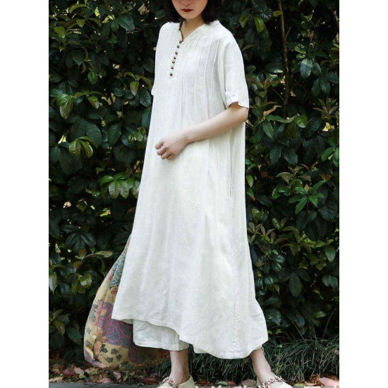 Women Casual A-line Short Sleeves Maxi Dress