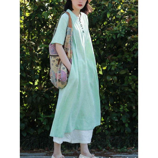 Women Casual A-line Short Sleeves Maxi Dress