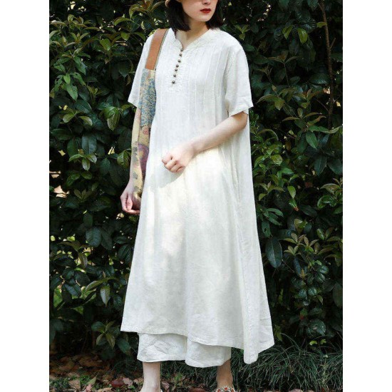 Women Casual A-line Short Sleeves Maxi Dress