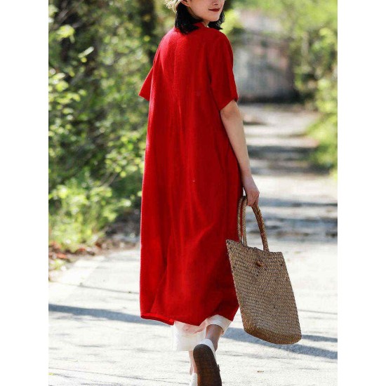 Women Casual A-line Short Sleeves Maxi Dress