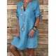 Women Casual Adjustable Sleeve V-neck Loose Dress