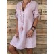 Women Casual Adjustable Sleeve V-neck Loose Dress