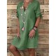 Women Casual Adjustable Sleeve V-neck Loose Dress