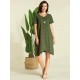 Women Casual Asymmetrical Short Sleeves Cotton Dress