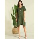 Women Casual Asymmetrical Short Sleeves Cotton Dress