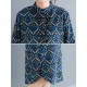 Women Casual Corduroy Crew Neck Puff Sleeve Printed Shirt Dress