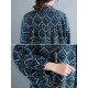 Women Casual Corduroy Crew Neck Puff Sleeve Printed Shirt Dress