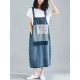 Women Casual Lace Patchwork Straps Denim Dress with Pockets