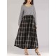 Women Casual Long Sleeve Plaid Patchwork Long Dress