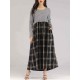 Women Casual Long Sleeve Plaid Patchwork Long Dress