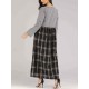 Women Casual Long Sleeve Plaid Patchwork Long Dress