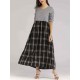 Women Casual Long Sleeve Plaid Patchwork Long Dress