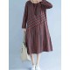 Women Casual Long Sleeve Striped Patchwork Pockets Dress