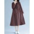 Women Casual Long Sleeve Striped Patchwork Pockets Dress