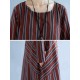 Women Casual Long Sleeve Striped Patchwork Pockets Dress