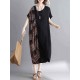 Women Casual Loose Plaid Patchwork Short Sleeves Dress