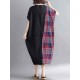 Women Casual Loose Plaid Patchwork Short Sleeves Dress