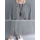 Women Casual Loose Plaid Round Neck Long Sleeve Dress