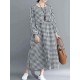 Women Casual Loose Plaid Round Neck Long Sleeve Dress