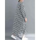 Women Casual Loose Plaid Round Neck Long Sleeve Dress