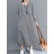 Women Casual Loose Plaid Round Neck Long Sleeve Dress