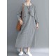 Women Casual Loose Plaid Round Neck Long Sleeve Dress