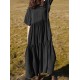 Women Casual O-neck Half Sleeve Solid Color Pleated Dress