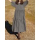 Women Casual O-neck Half Sleeve Solid Color Pleated Dress