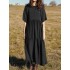 Women Casual O-neck Half Sleeve Solid Color Pleated Dress