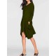 Women Casual O-neck Long Sleeves Solid Color Asymmetrical Short Dress