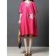 Women Casual O-neck Short Sleeves Cotton Dress