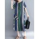 Women Casual O-neck Short Sleeves Striped Loose Dress with Pockets