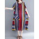 Women Casual O-neck Short Sleeves Striped Loose Dress with Pockets