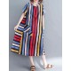 Women Casual O-neck Short Sleeves Striped Loose Dress with Pockets