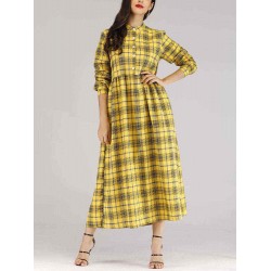 Women Casual Plaid Crew Neck Long Sleeve Dress