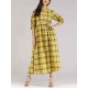 Women Casual Plaid Crew Neck Long Sleeve Dress