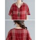 Women Casual Plaid V-neck Short Sleeve Pockets Dress