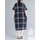 Women Casual Plaid V-neck Short Sleeve Pockets Dress