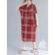 Women Casual Plaid V-neck Short Sleeve Pockets Dress