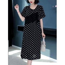 Women Casual Polka Dot Short Sleeves O-neck Dress