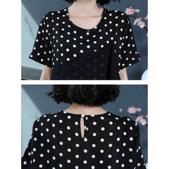 Women Casual Polka Dot Short Sleeves O-neck Dress