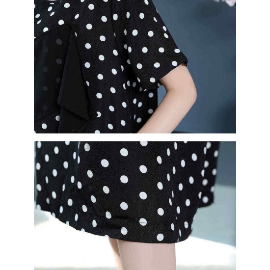 Women Casual Polka Dot Short Sleeves O-neck Dress